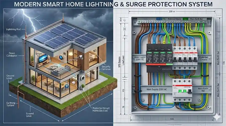 chống sét smart home, hống sét lan truyền cho nhà thông minh, thiết bị chống sét SPD, sơ đồ chống sét nhà thông minh, tiêu chuẩn IEC 62305, tiếp địa hệ thống điện tử, giải pháp chống sét Huyhoangtech