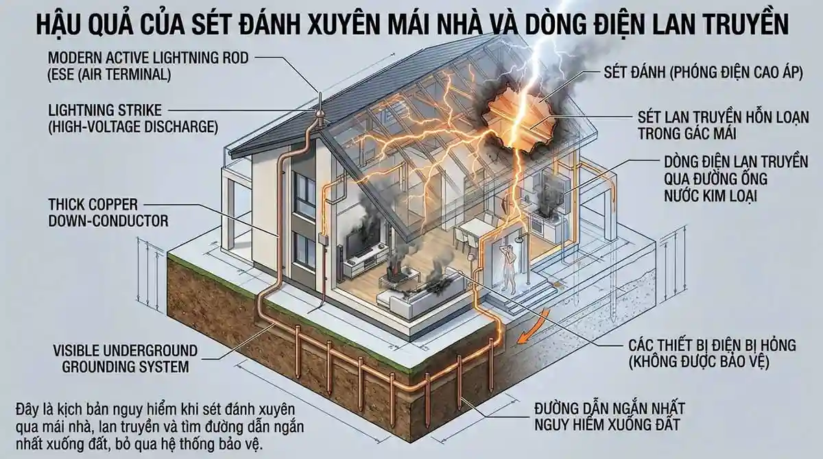 Sét Có Thể Đánh Xuyên Mái Nhà Không